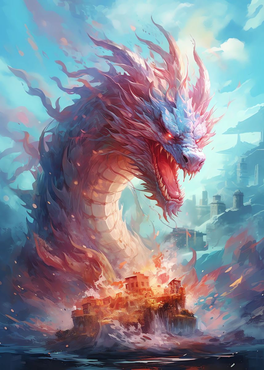 'Dragon Sea I' Poster, picture, metal print, paint by 2Meow | Displate