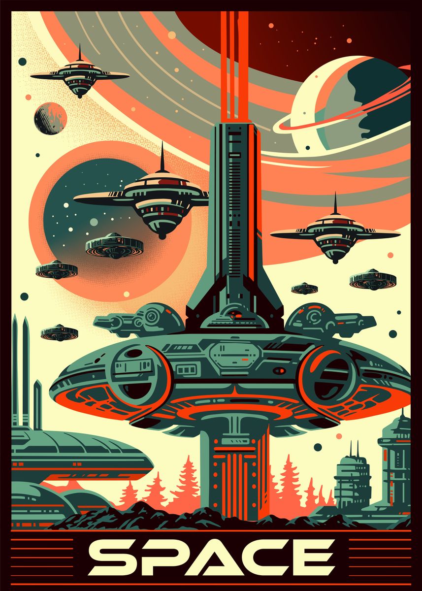 'Space Future Aliens City' Poster, picture, metal print, paint by ...