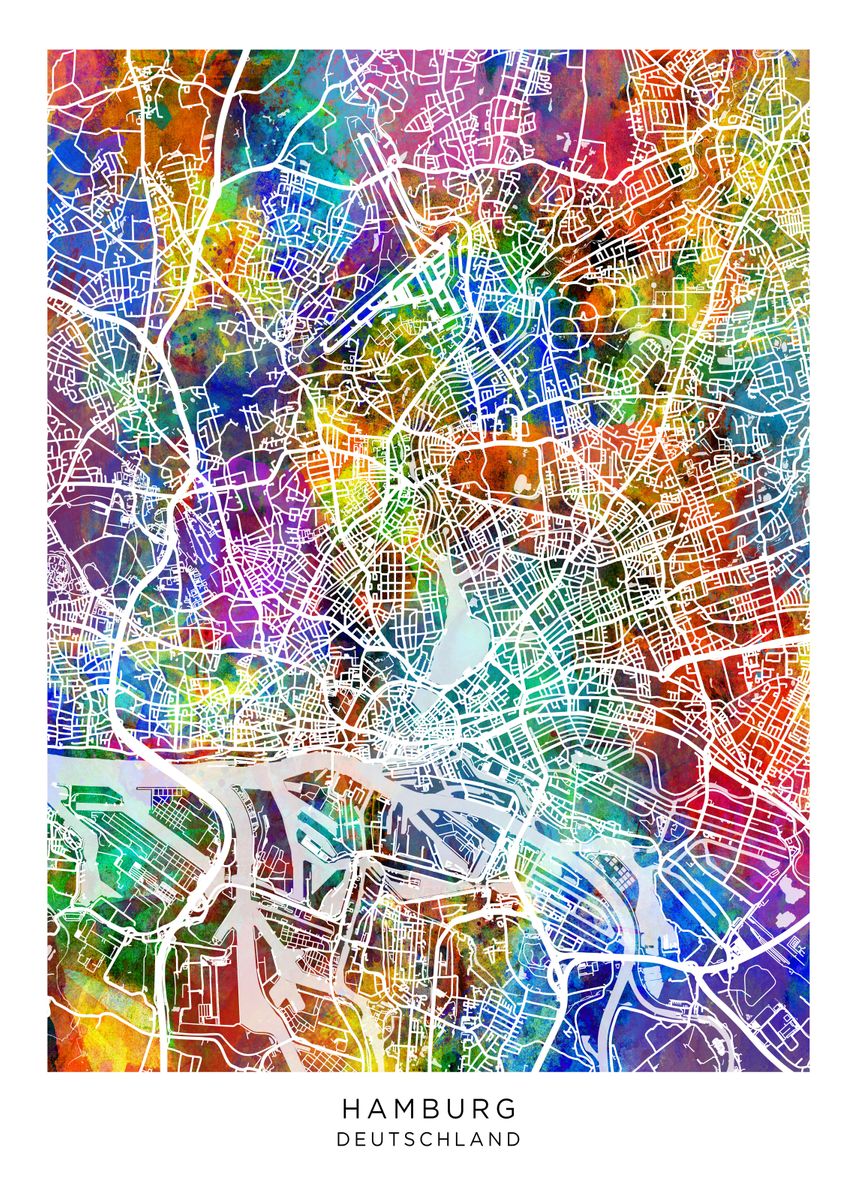 'Hamburg Germany Map' Poster, picture, metal print, paint by Michael ...