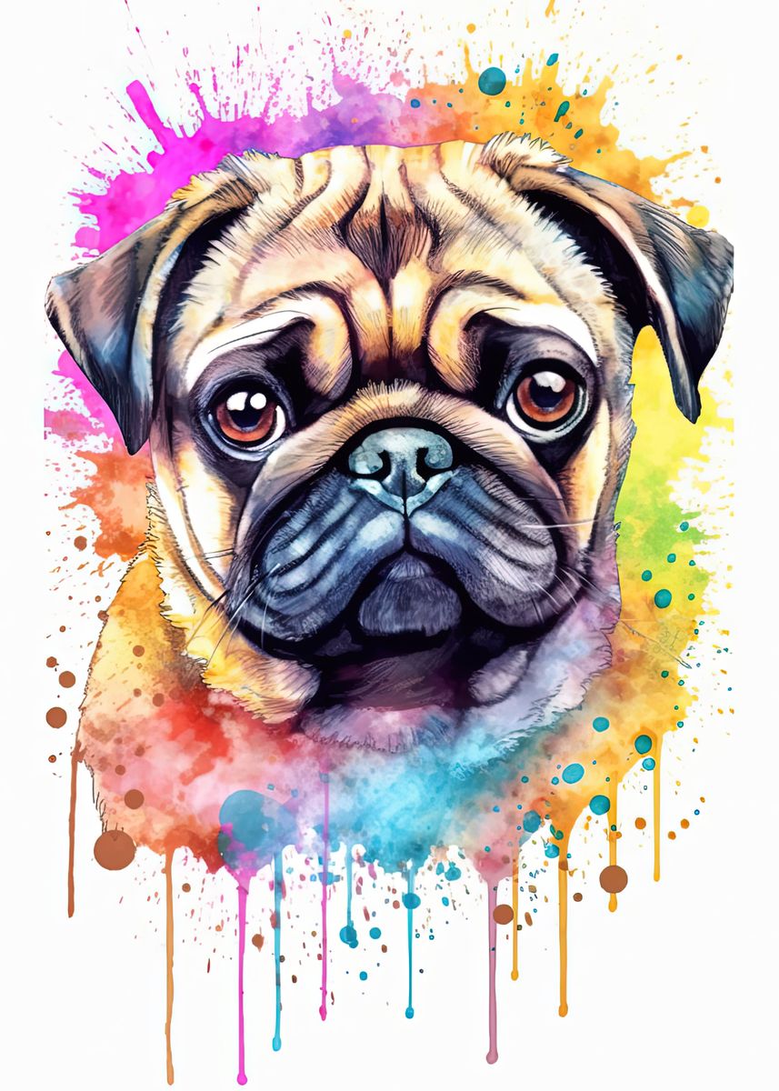 'Watercolor Pug Puppy' Poster, picture, metal print, paint by ...