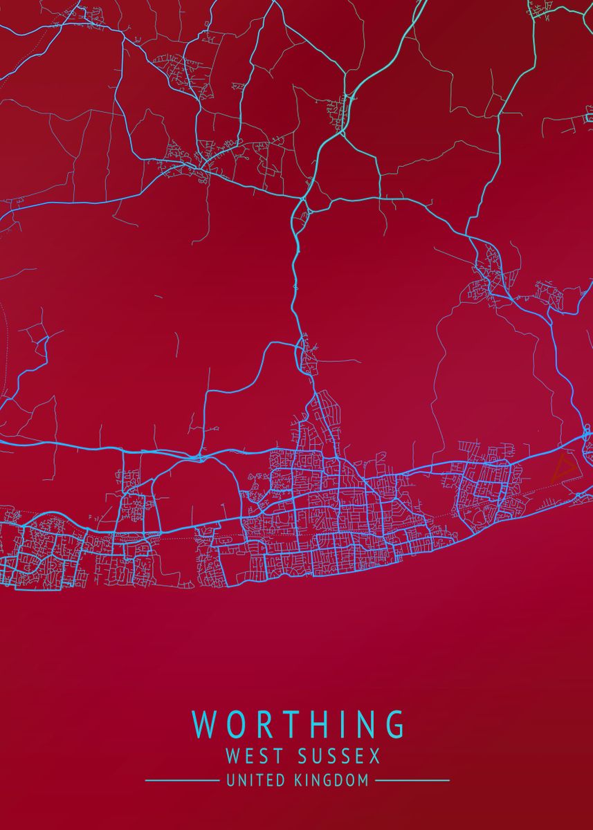 'Worthing UK City Map' Poster, picture, metal print, paint by Gigi Bgm ...