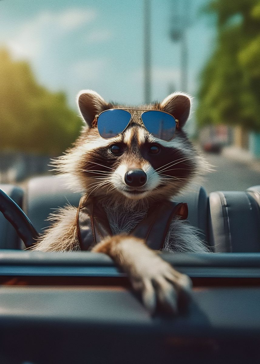 Graphic Raccon 'Raccon Holiday ' Poster, picture, metal print, paint by Elz art | Displate