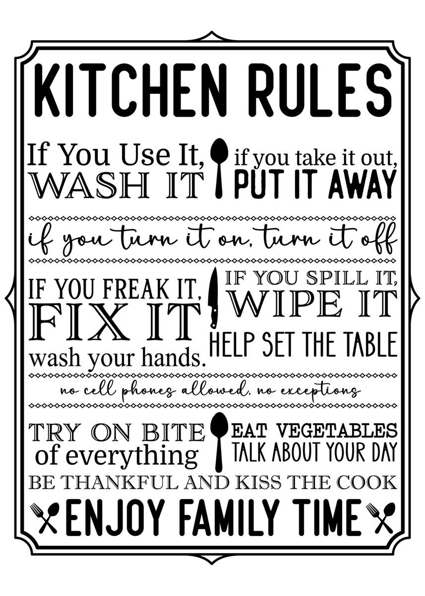 'Kitchen Rules' Poster, picture, metal print, paint by Nae | Displate