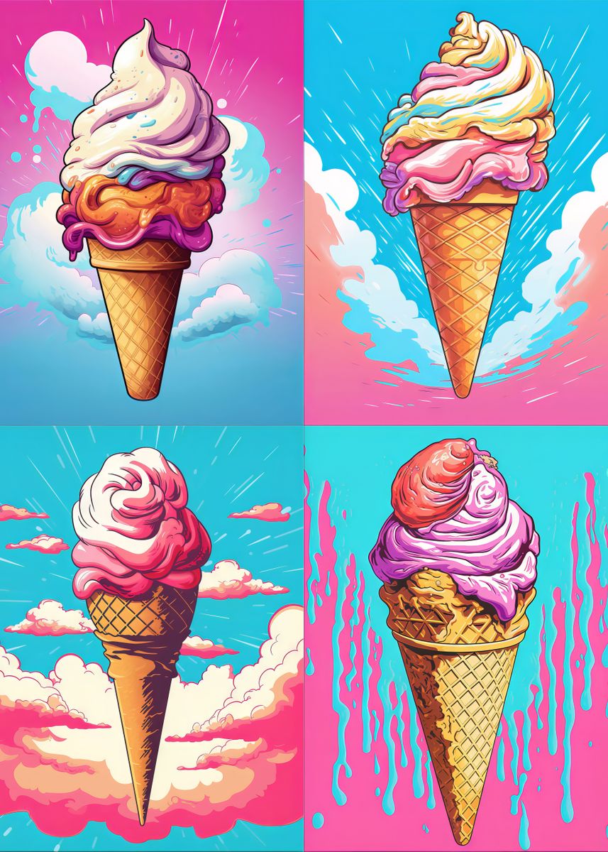  Ice Cream Cones Poster Picture Metal Print Paint By Karen Foley 