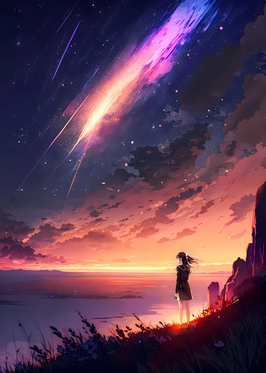 'Anime Twilight Stargazing' Poster, picture, metal print, paint by ...