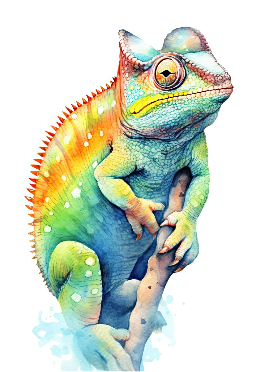 'watercolor Chameleon Art' Poster, Picture, Metal Print, Paint By 