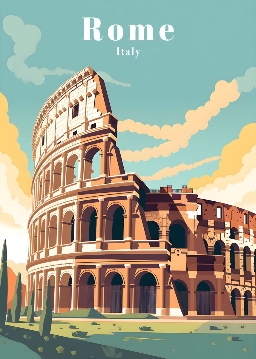 'Rome Italy Travel Poster' Poster, picture, metal print, paint by Khloi ...