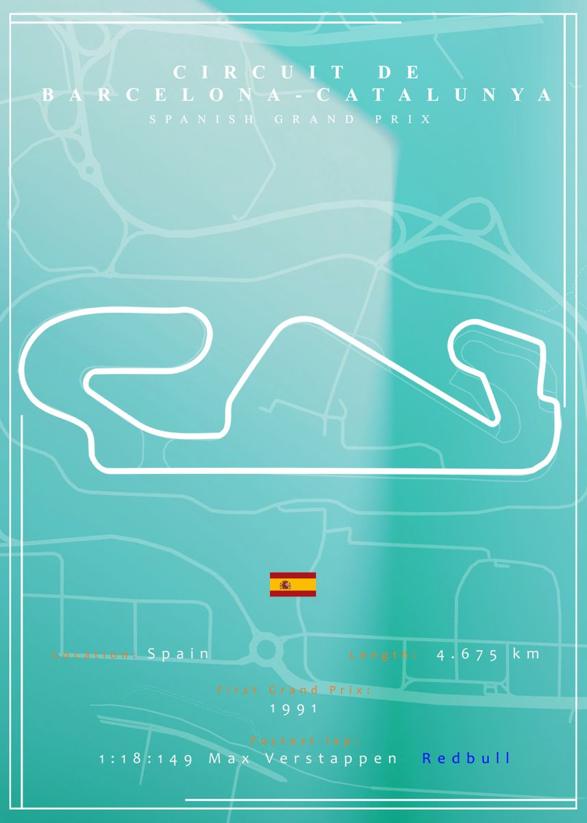 'Barcelona F1 Track Map ' Poster, picture, metal print, paint by Vineet ...