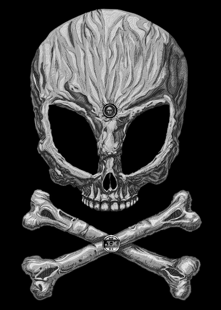 'Alien Skull and Crossbones' Poster, picture, metal print, paint by ...