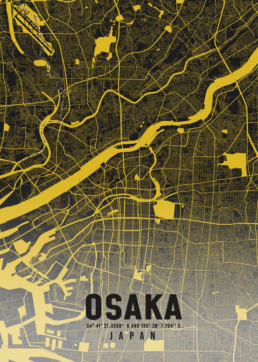 'Osaka Map Posters' Poster, picture, metal print, paint by Babazuka ...