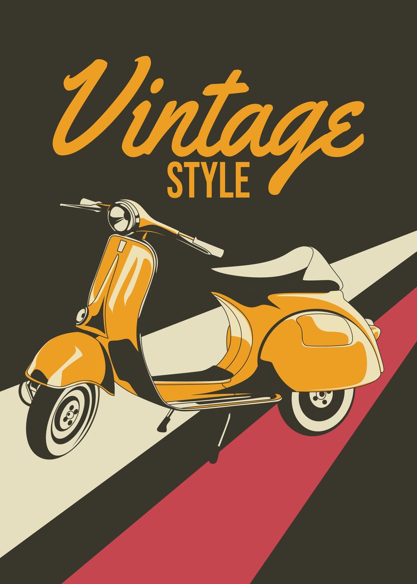 'Vintage Style Scooter' Poster, picture, metal print, paint by John