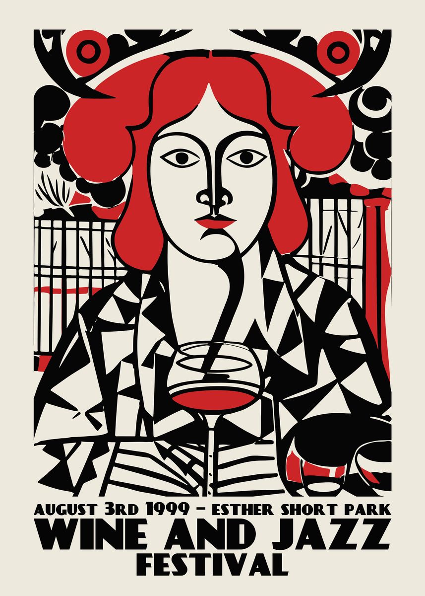 'Wine and Jazz Festival' Poster, picture, metal print, paint by