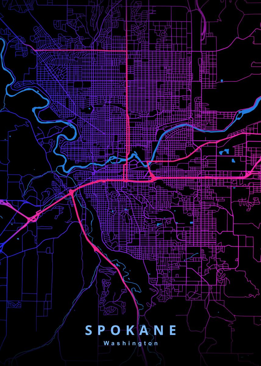 'Spokane Washington Map' Poster, picture, metal print, paint by Deeo ...