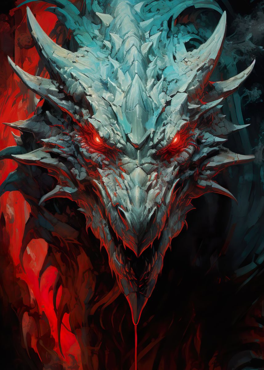 'Cyan Red Dragon' Poster, picture, metal print, paint by ...