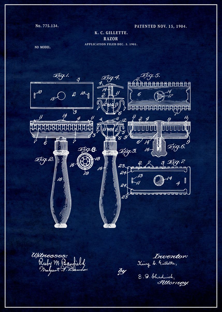 Gillette Razor Outline 'Gillette Razor 1904' Poster, picture, metal print, paint by ...