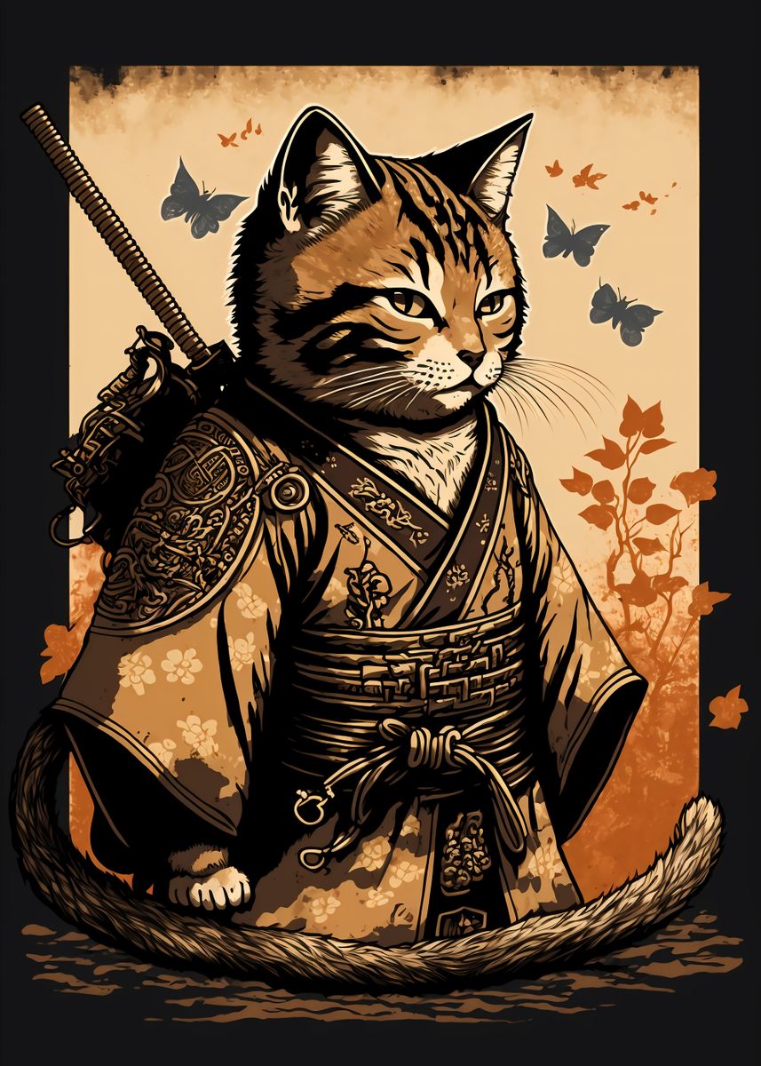 'japanese Cat Samurai ' Poster, picture, metal print, paint by Creative ...