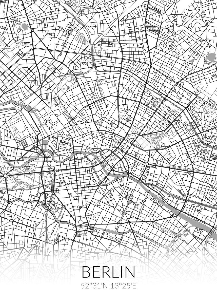 'Berlin City Map White' Poster by dkDesign | Displate