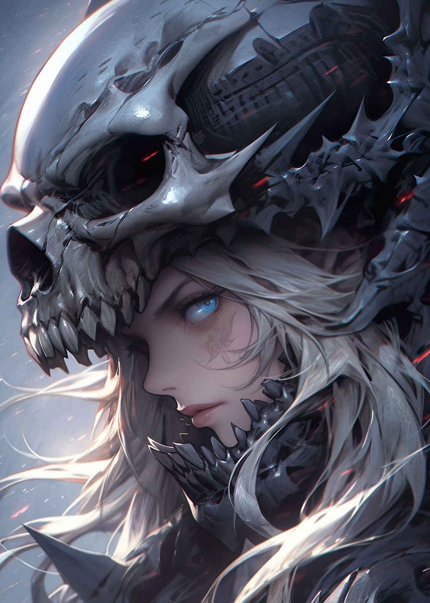 Creepy Dark Anime Girl with Skulls | Sticker