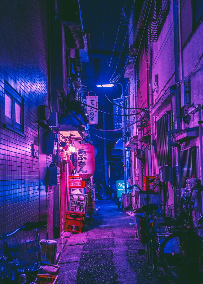 'Tokyo Neon Alleyway Ghost' Poster by Himanshi Shah | Displate