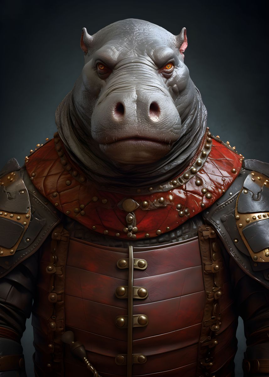 'Hippo Knight' Poster, picture, metal print, paint by Makadur | Displate