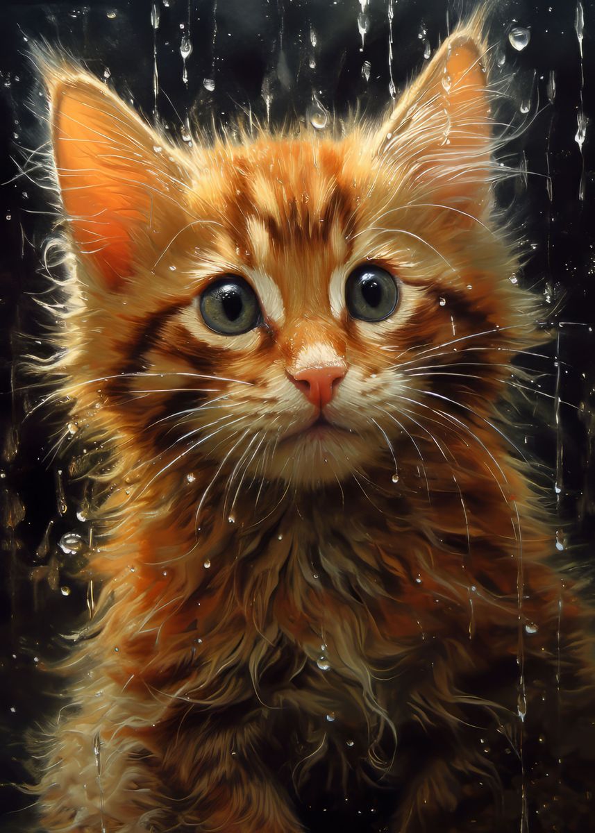 'Wet Cat CloseUp' Poster, picture, metal print, paint by Frank Hirschle ...