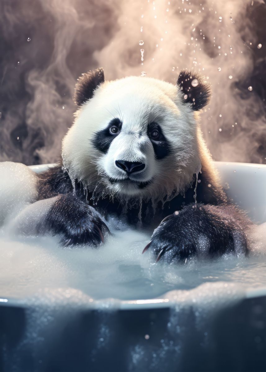 'Cute Panda Foamy Bath Tub' Poster, picture, metal print, paint by ...