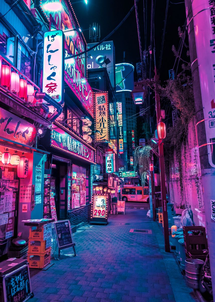 'Cyberpunk Japanese Alley' Poster, picture, metal print, paint by ...