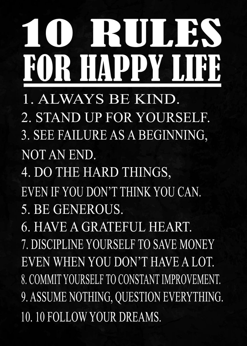 '10 Rules For Happy Life' Poster, Picture, Metal Print, Paint By 