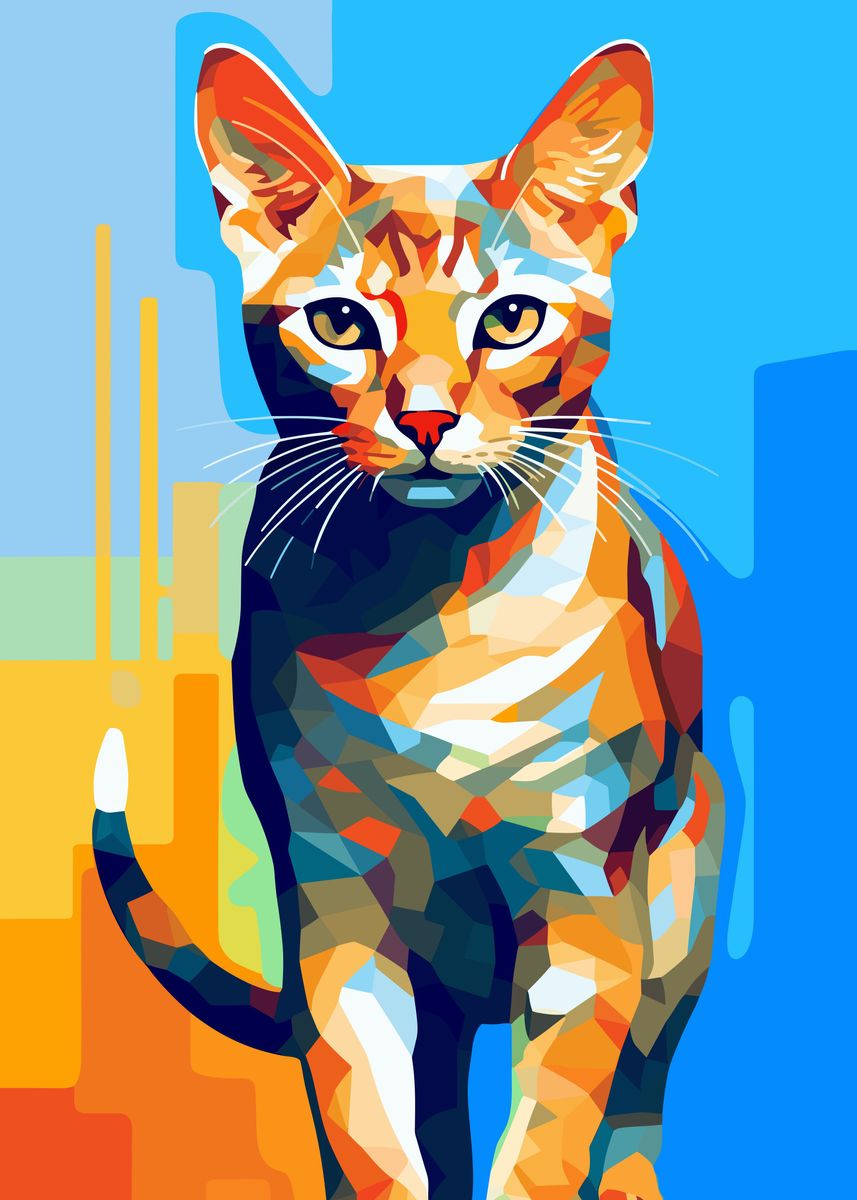 Cat Wpap Pop Art Poster Picture Metal Print Paint By Ray Mason