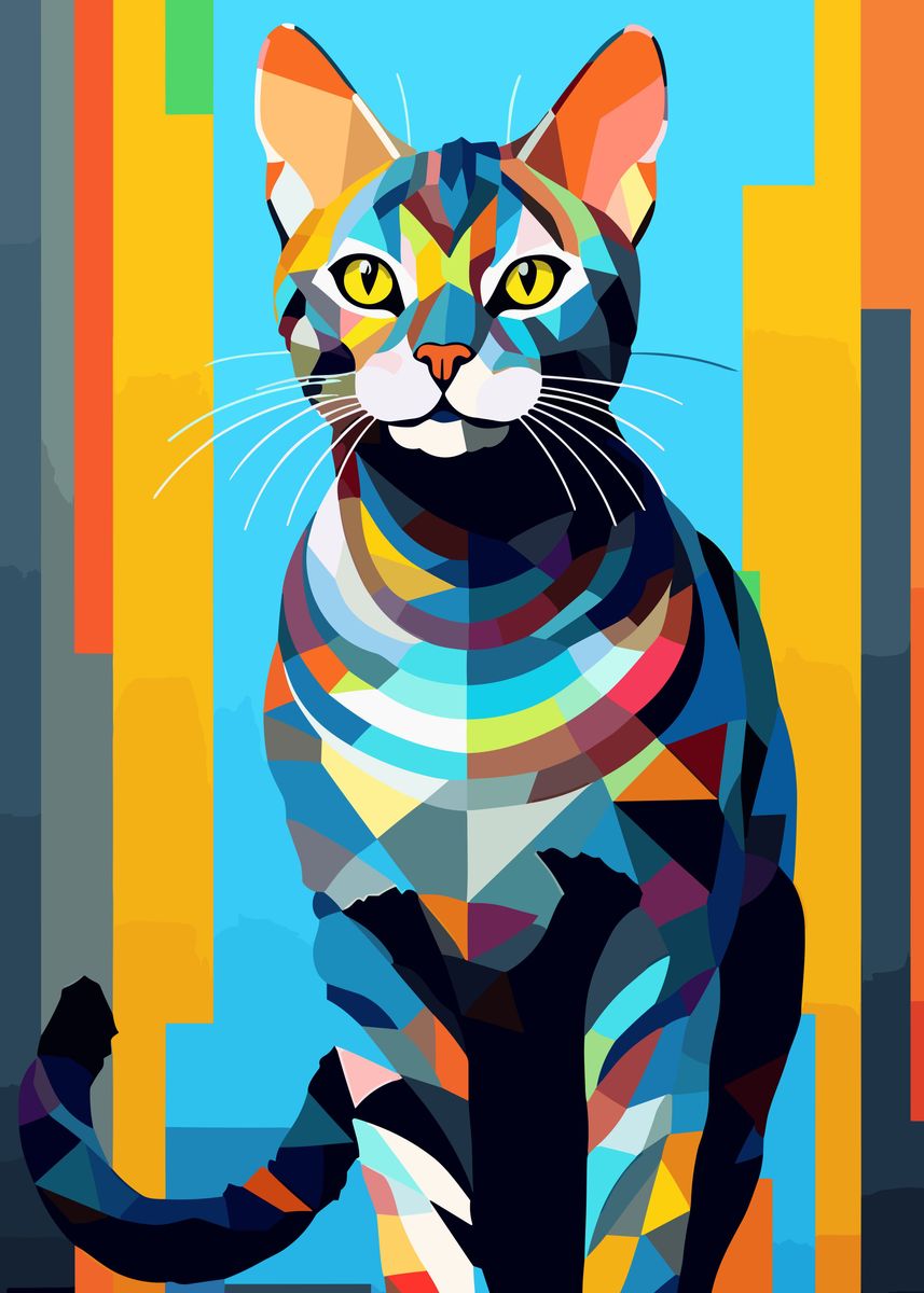 'Cat WPAP Pop Art' Poster, picture, metal print, paint by Ray Mason ...