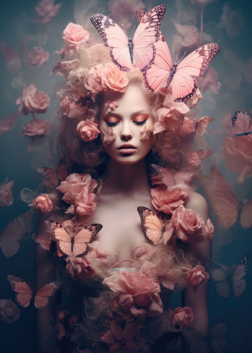 'female model butterflies' Poster, picture, metal print, paint by ...