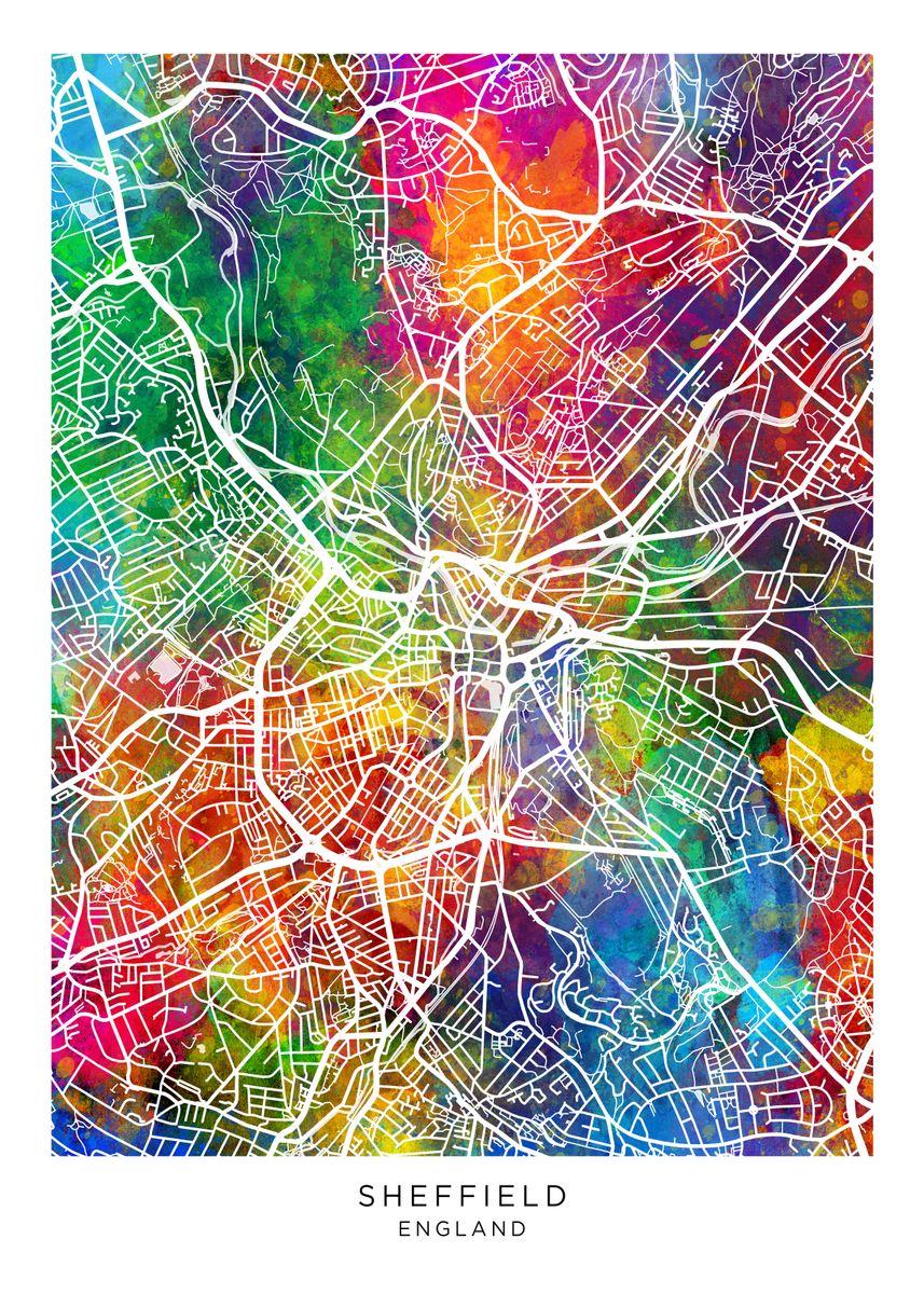 'Sheffield England Map' Poster by Michael Tompsett | Displate