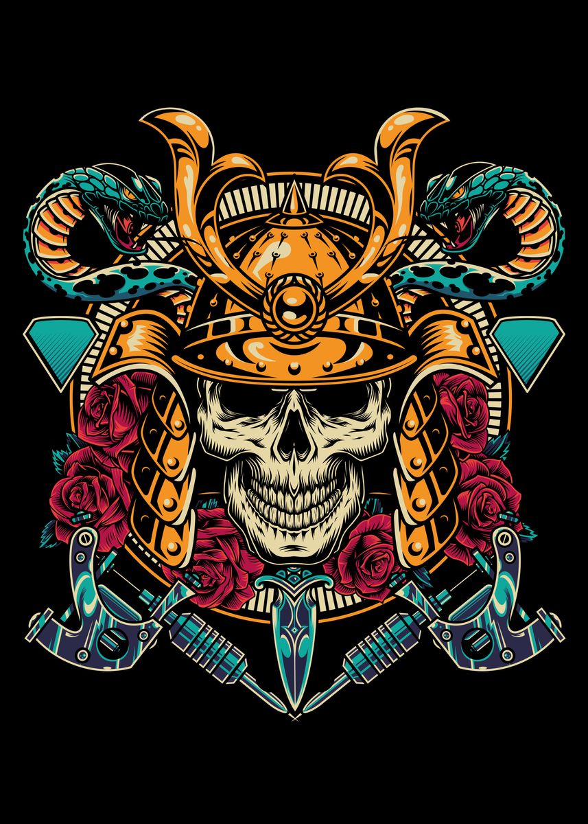  Tattoo Samurai Skull Poster Picture Metal Print Paint By 