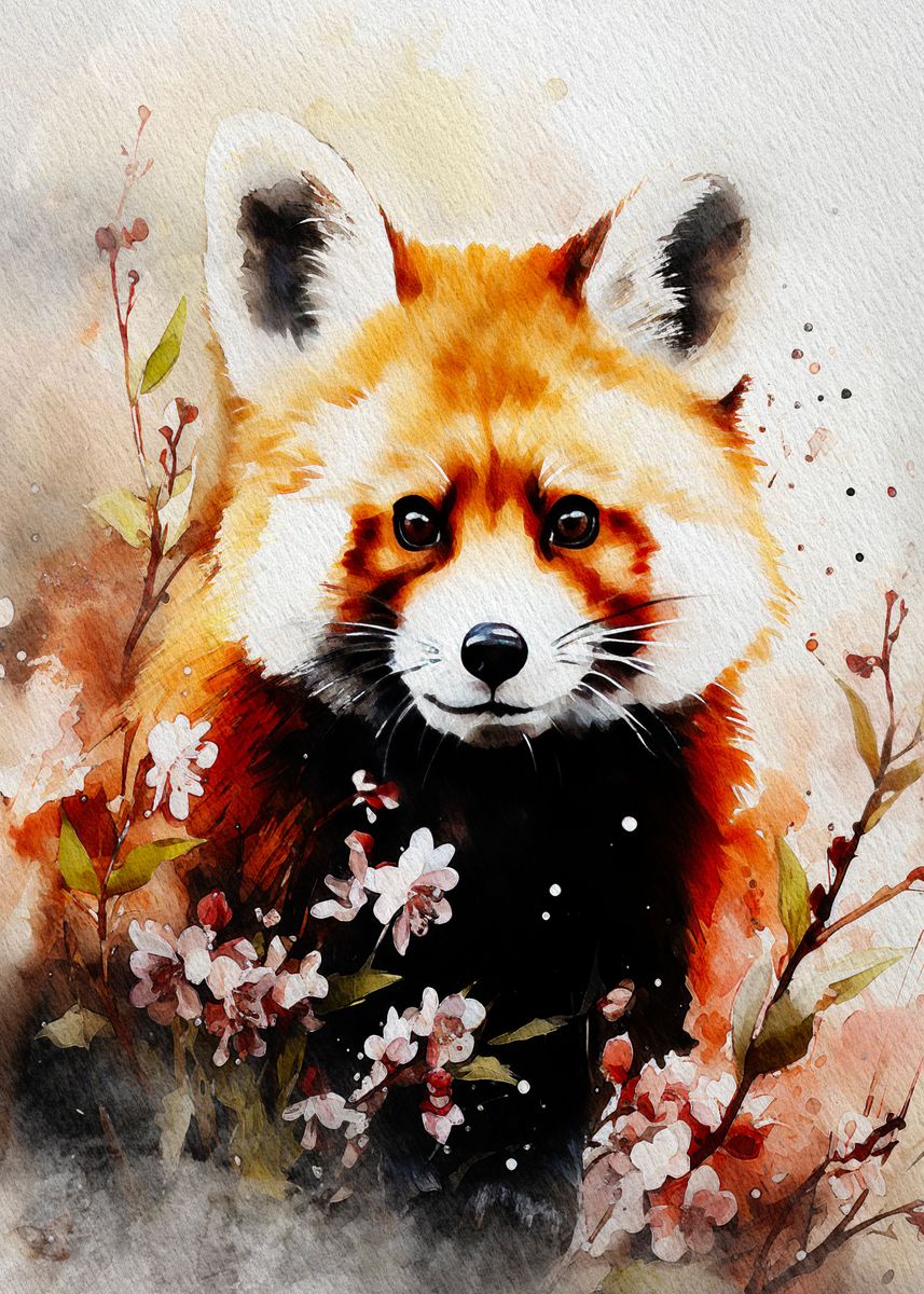 'cute red panda watercolor' Poster, picture, metal print, paint by ...