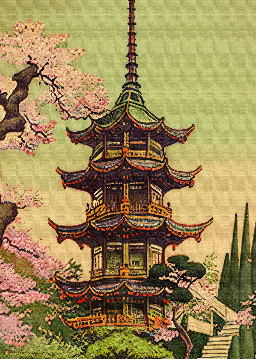 'Nouveau asian castle Japan' Poster by MCAshe Art Displate