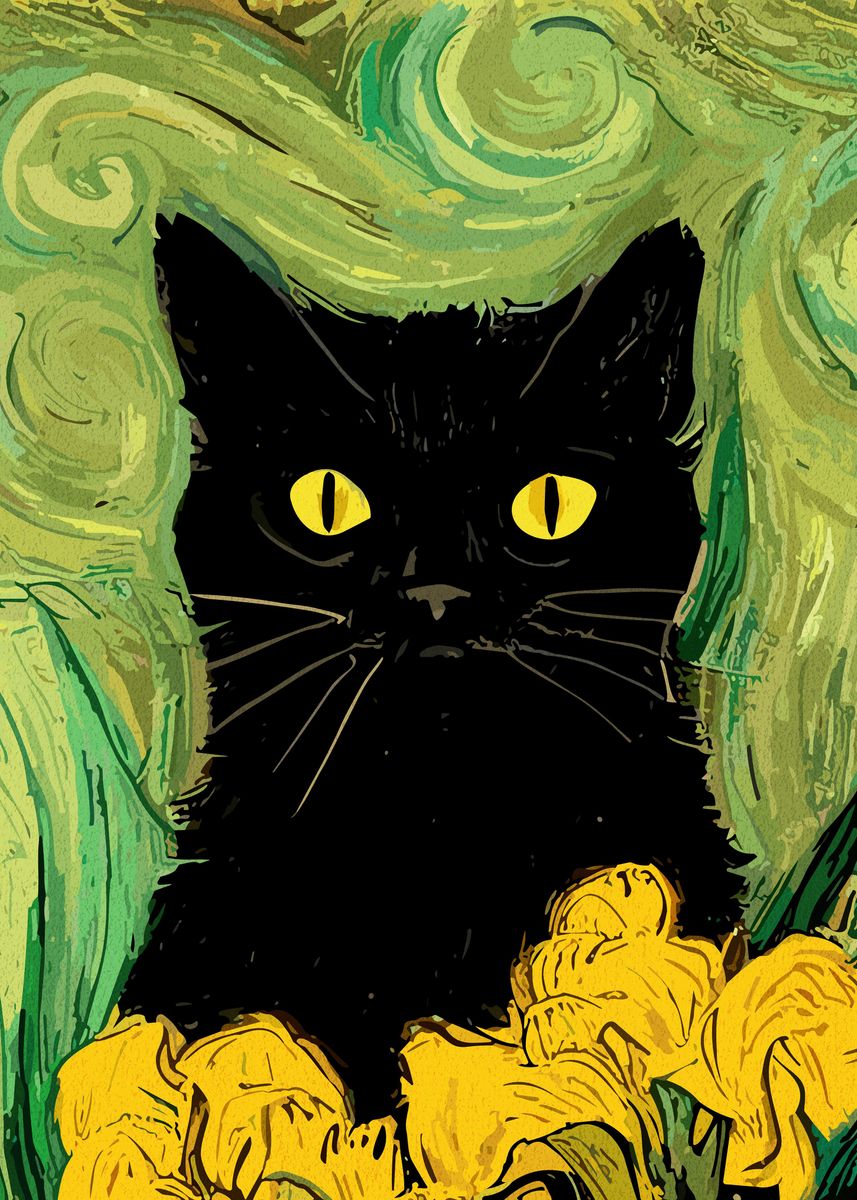 'black Cat And Flowers' Poster, Picture, Metal Print, Paint By Jovana 