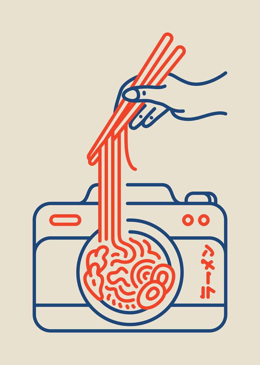 'Camera Ramen' Poster, picture, metal print, paint by VEKTORKITA | Displate