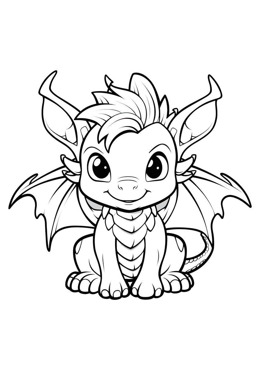 'cute dragon black white ' Poster, picture, metal print, paint by ...