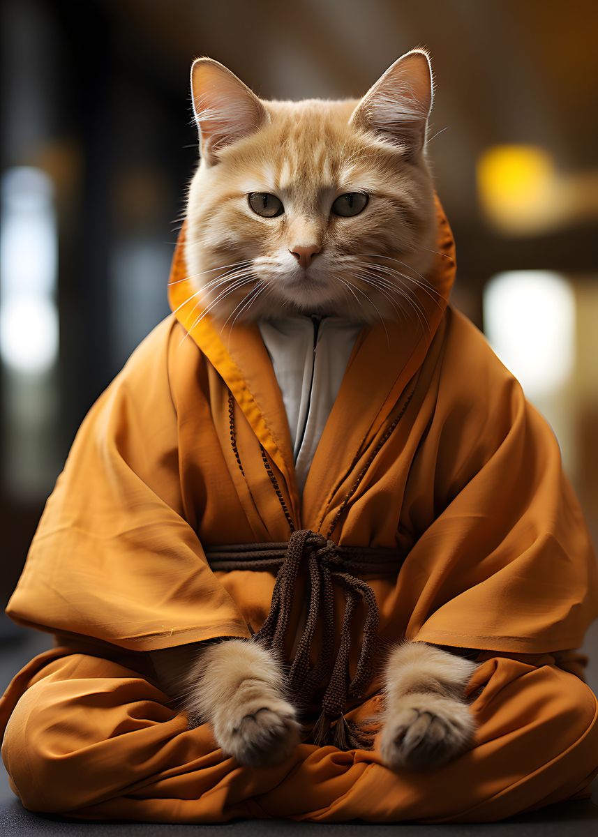 'Zen Cat Monk' Poster, picture, metal print, paint by David Godbehere ...