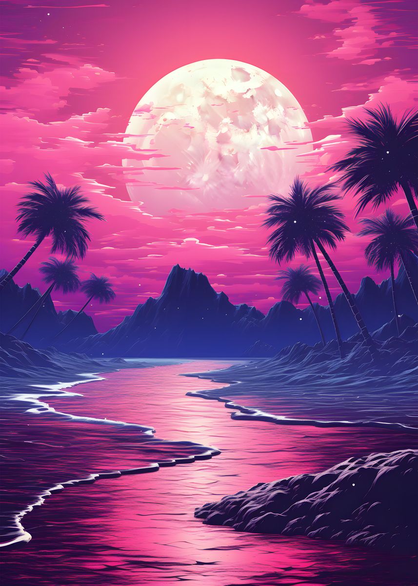 'Vaporwave Landscape' Poster by Poster Fam | Displate