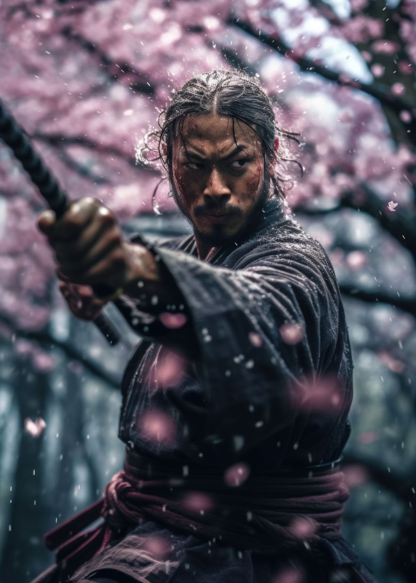 'Samurai Cherry Blossom' Poster, picture, metal print, paint by ...