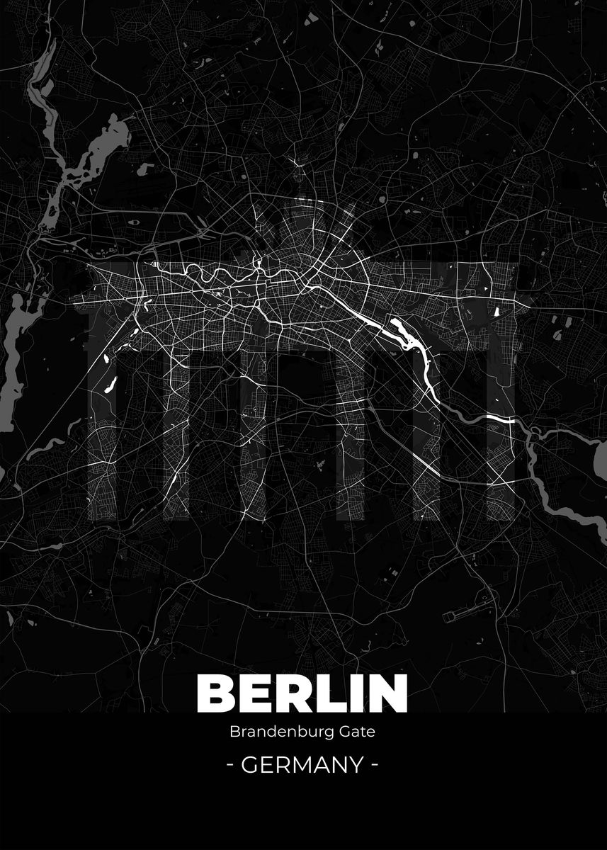 'Berlin City Map Black' Poster by Insaniel Digital Handcraft | Displate
