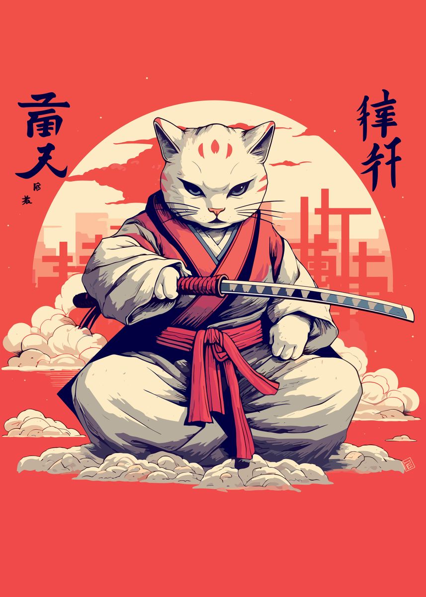 'Funny Japanese Cat samurai' Poster by Neo Design Displate