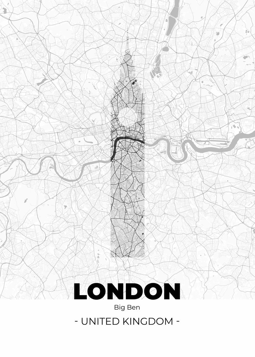 'london City Map White' Poster, Picture, Metal Print, Paint By Insaniel 