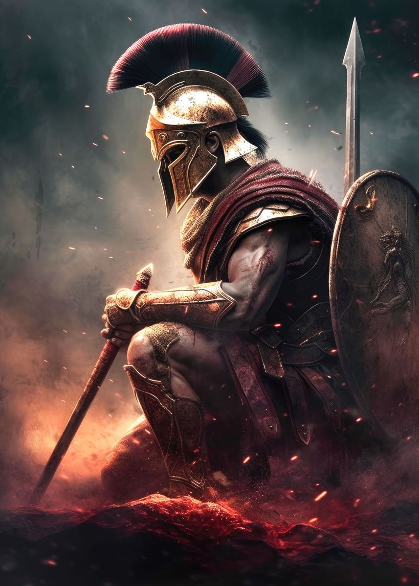 Kneeling Spartan Poster Picture Metal Print Paint By Posters