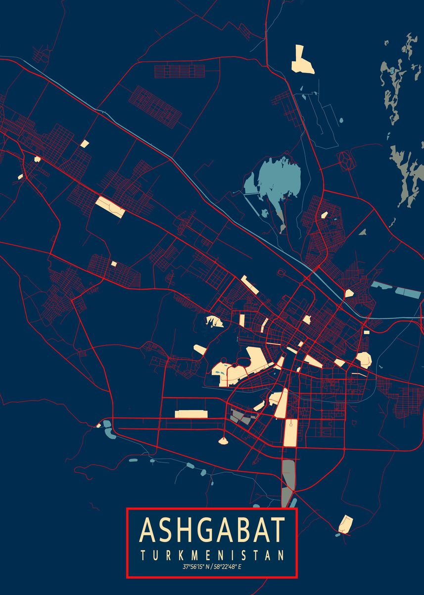 'Ashgabat City Map Hope' Poster, picture, metal print, paint by deMAP ...