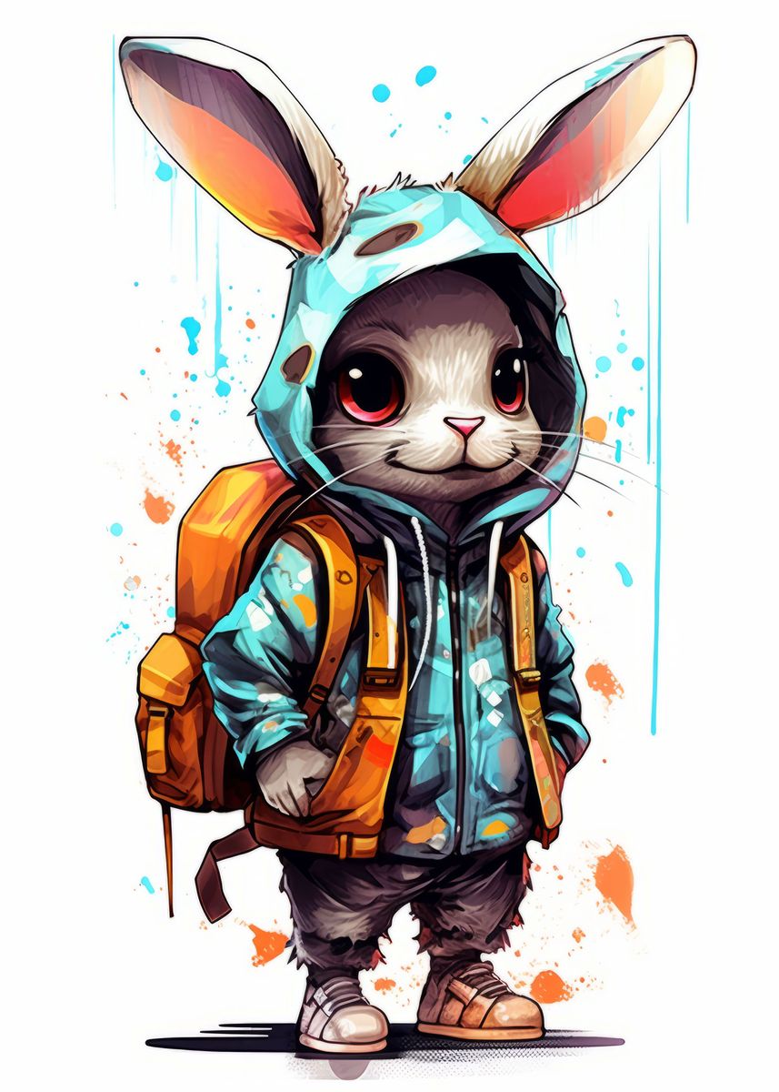 'Cute Rabbit Cartoon' Poster, picture, metal print, paint by Frank ...