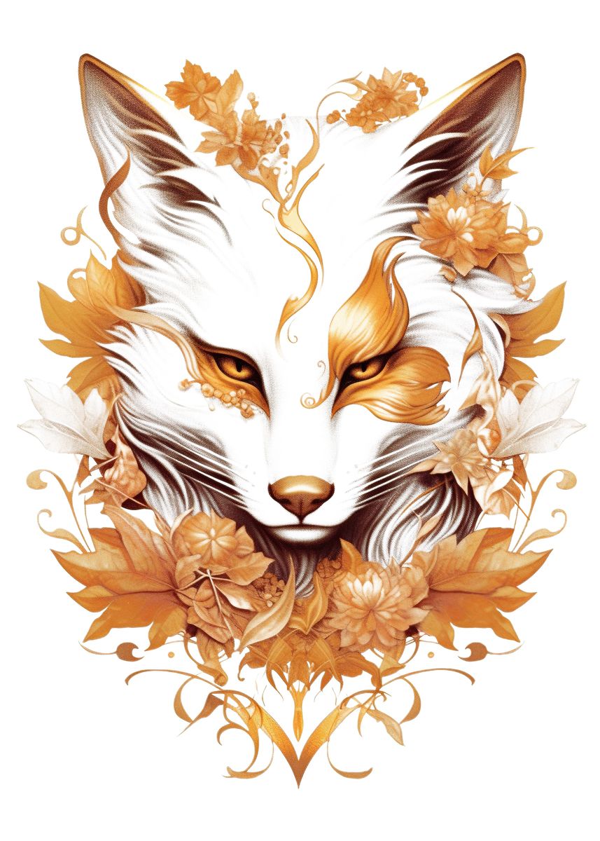 Kitsune Fox Mask Ink Wash' Poster, picture, metal print, paint by