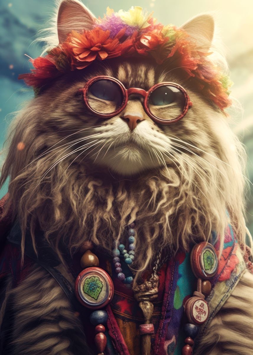 'hippie cat' Poster by Adel S Displate
