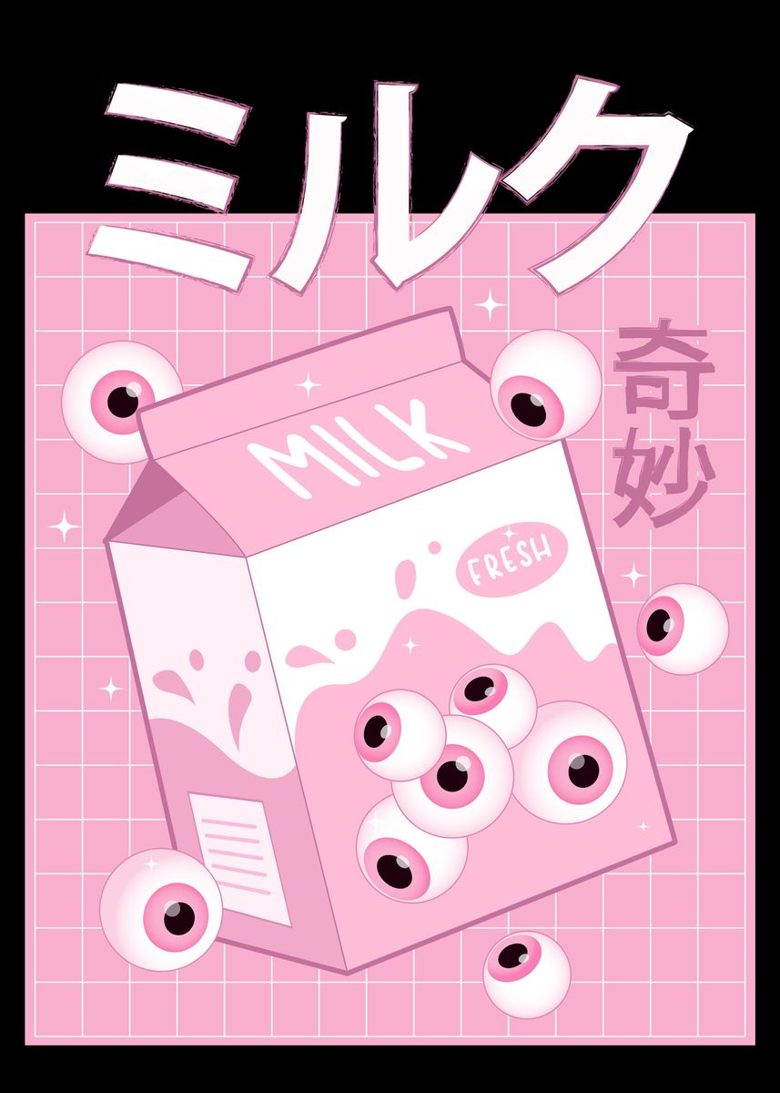 Weirdcore Aesthetic Kawaii Strawberry Milk Carton Eyeballs Gift